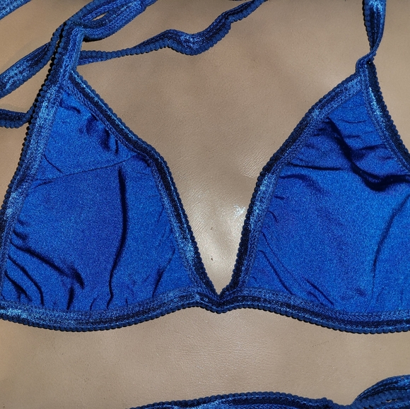 Handmade Metallic Blue & Silver Y-String Bikini - Picture 6 of 8